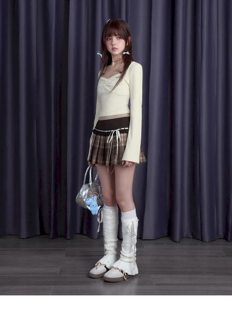 Grid Ribbon Pleated Skirt【s0000010114】