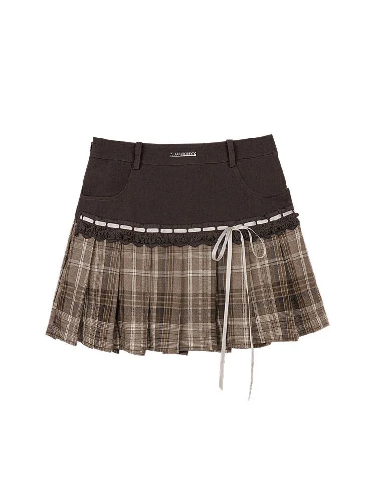 Grid Ribbon Pleated Skirt【s0000010114】