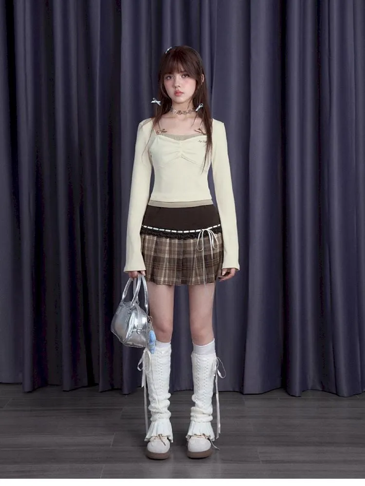 Grid Ribbon Pleated Skirt【s0000010114】
