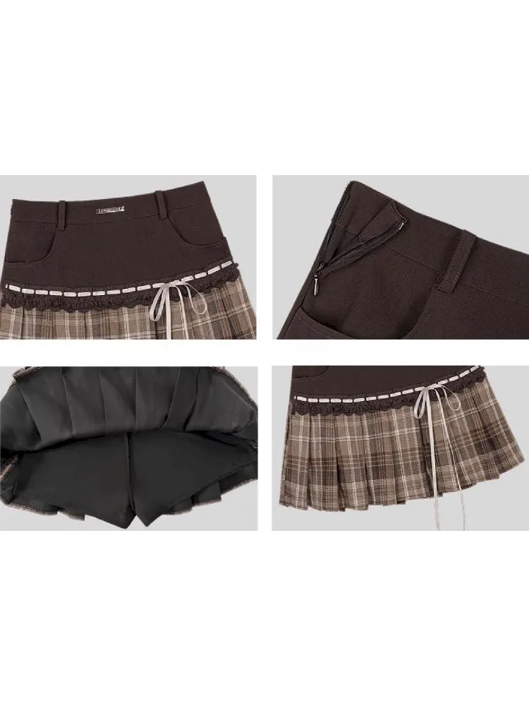 Grid Ribbon Pleated Skirt【s0000010114】