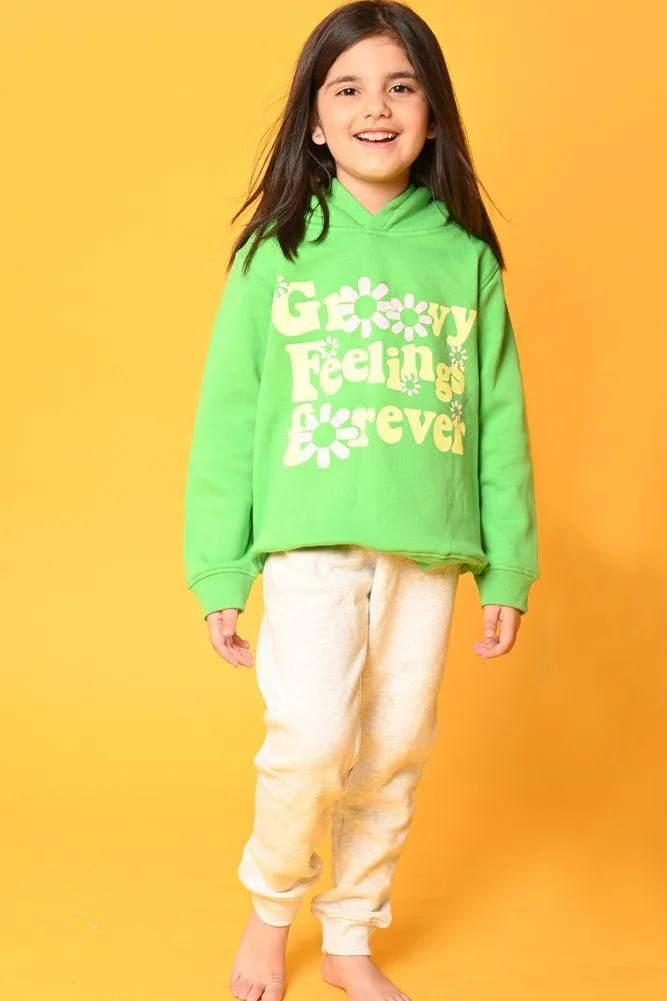 GROOVY FEELINGS GREY HOODIE JOGGER SET - GREEN/GREY