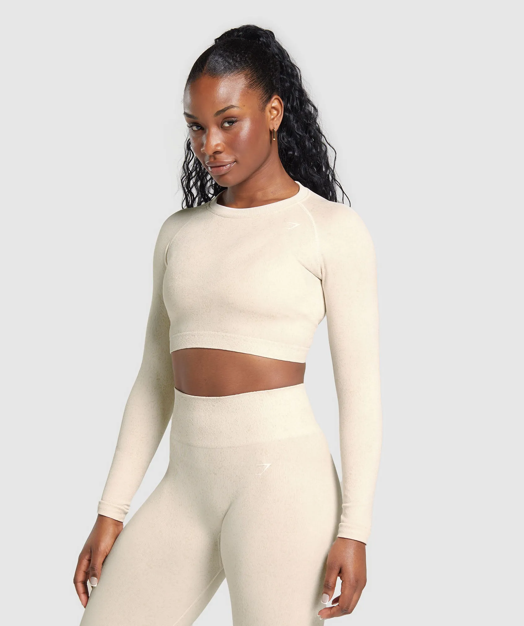 Gymshark Adapt Fleck Seamless Long Sleeve Crop Top - Coconut White