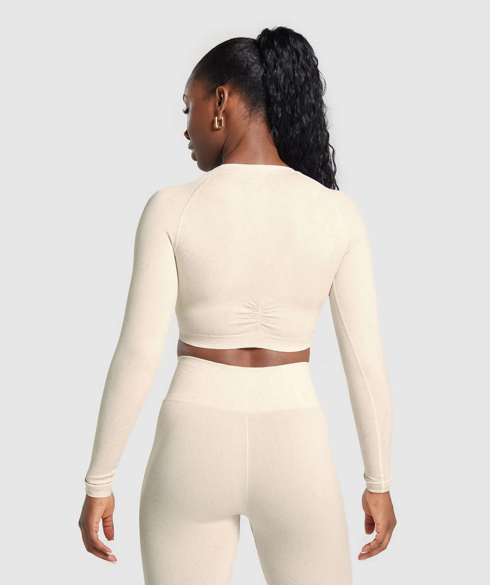Gymshark Adapt Fleck Seamless Long Sleeve Crop Top - Coconut White