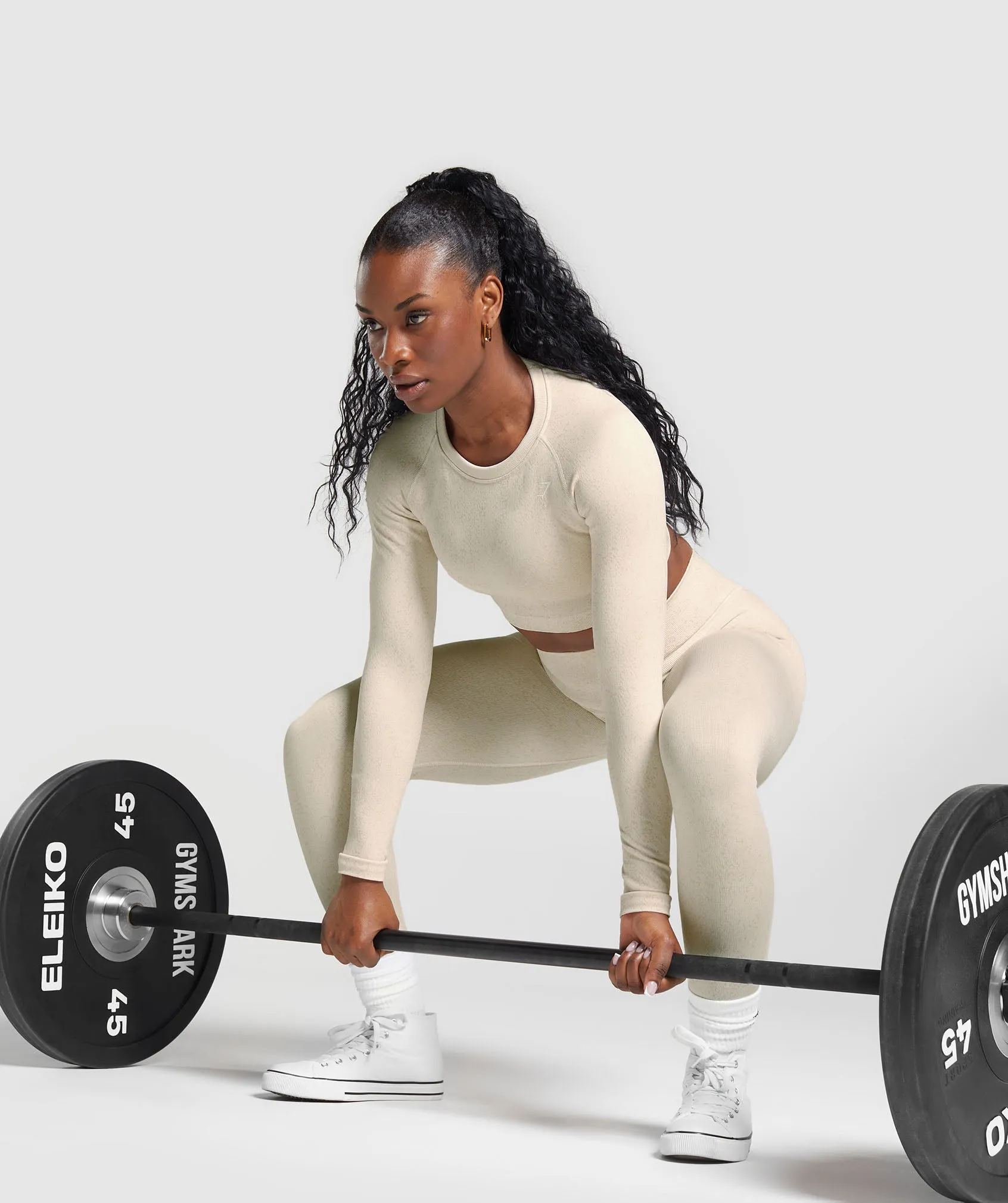 Gymshark Adapt Fleck Seamless Long Sleeve Crop Top - Coconut White