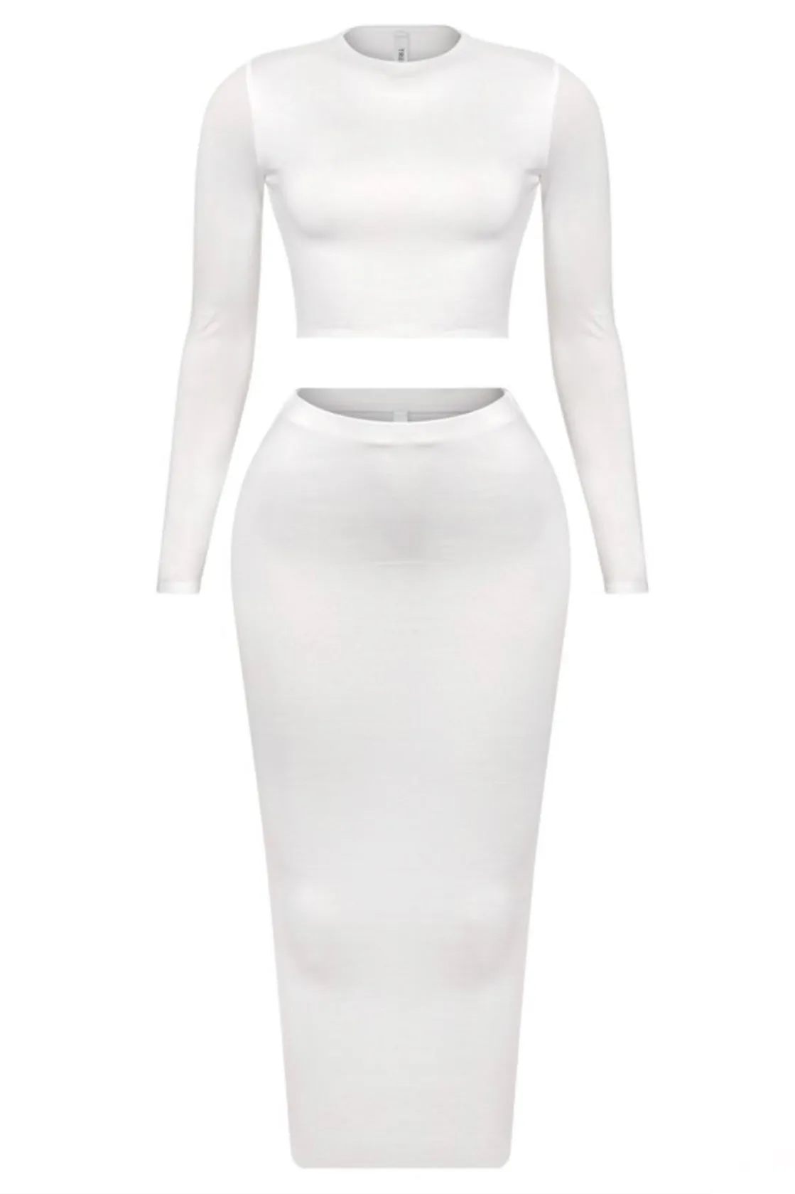 Harlin Long Sleeve Maxi Skirt Set (Off White)
