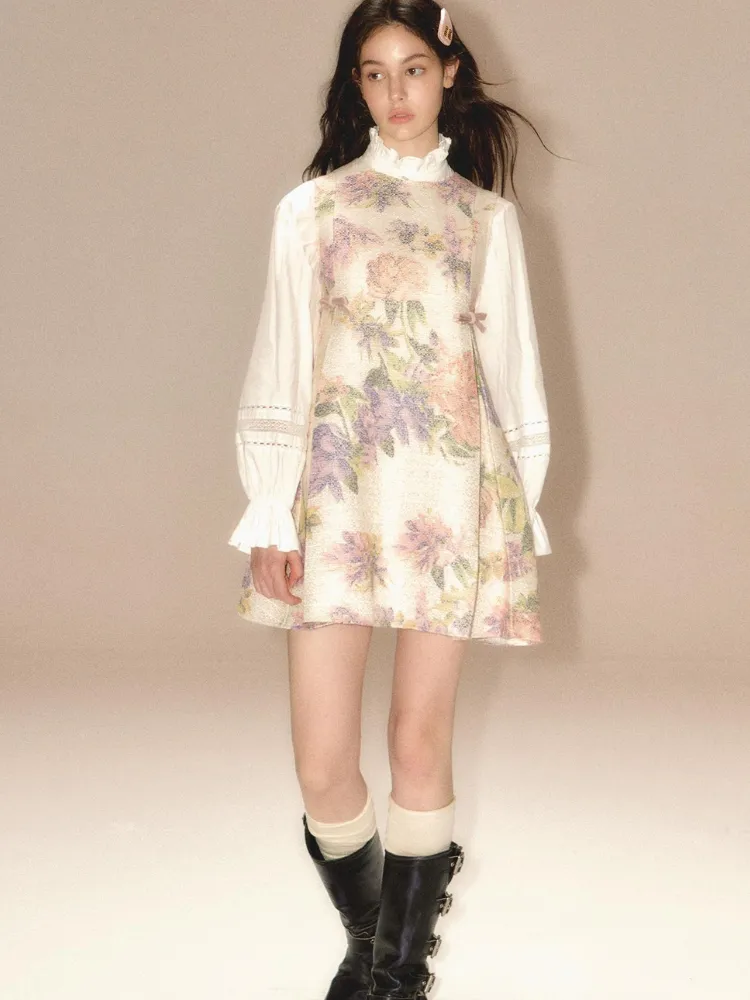 Jacquard pleated suspender skirt【s0000003461】