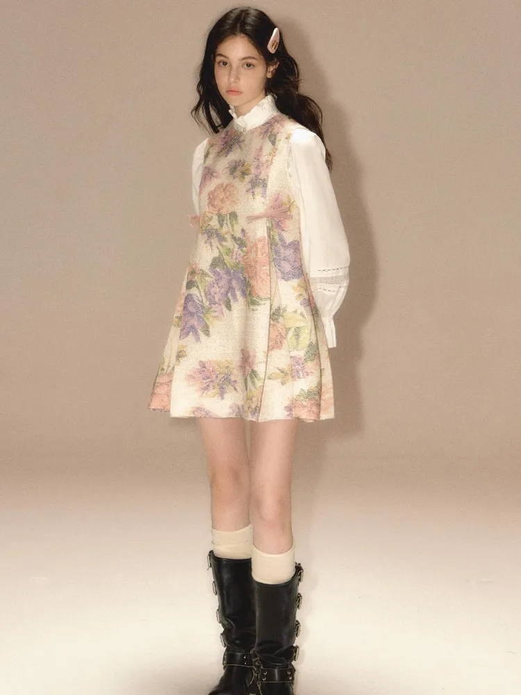Jacquard pleated suspender skirt【s0000003461】