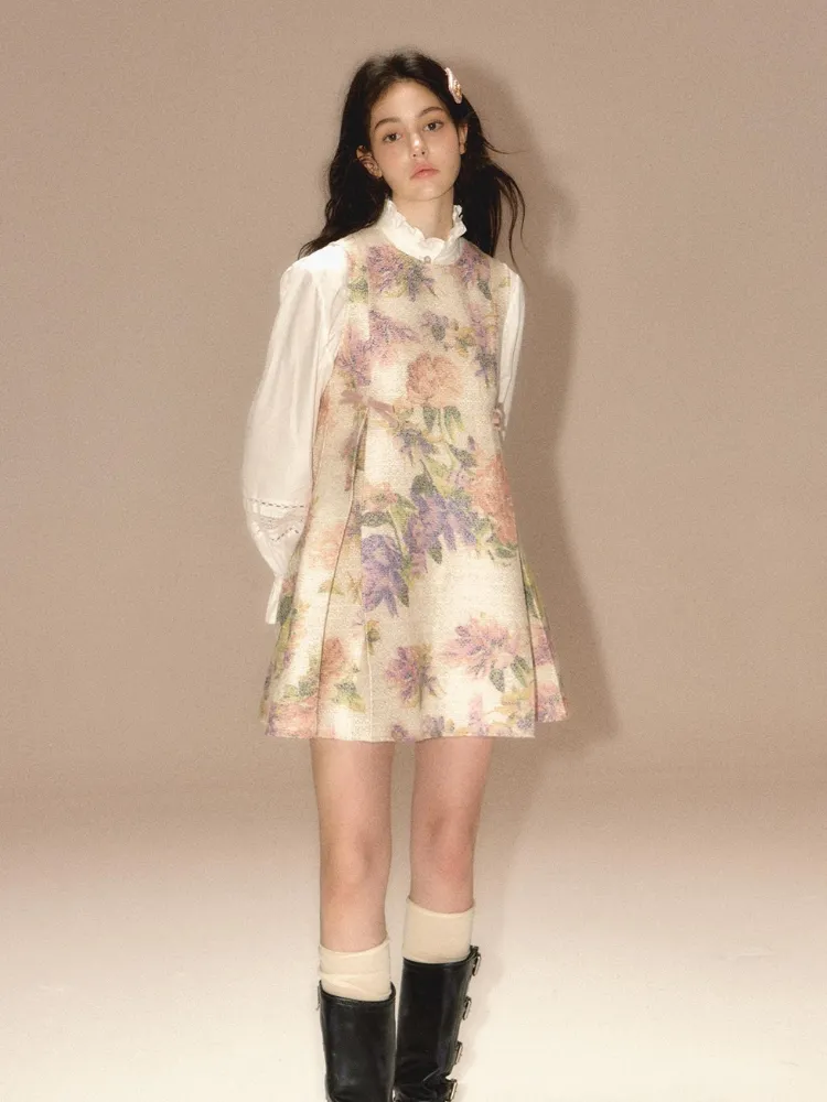 Jacquard pleated suspender skirt【s0000003461】