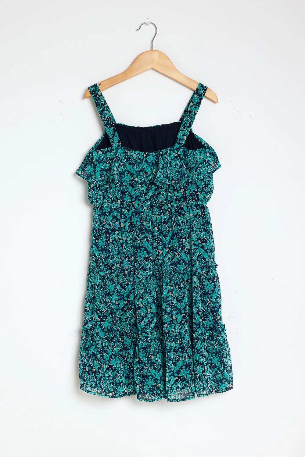 Kids Navy Floral Sleeveless Ruffle Dress
