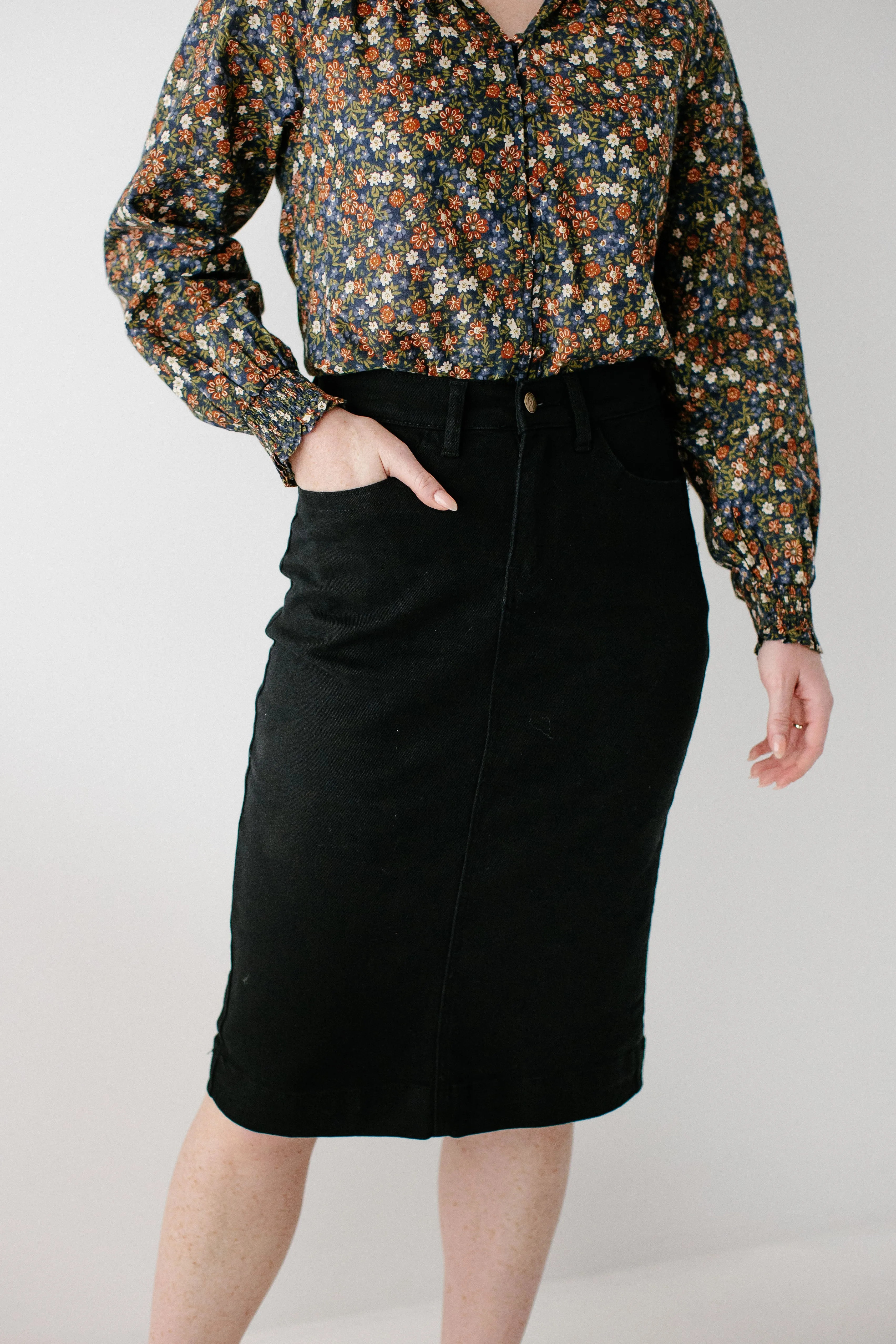 'Leah' Denim Skirt in Black