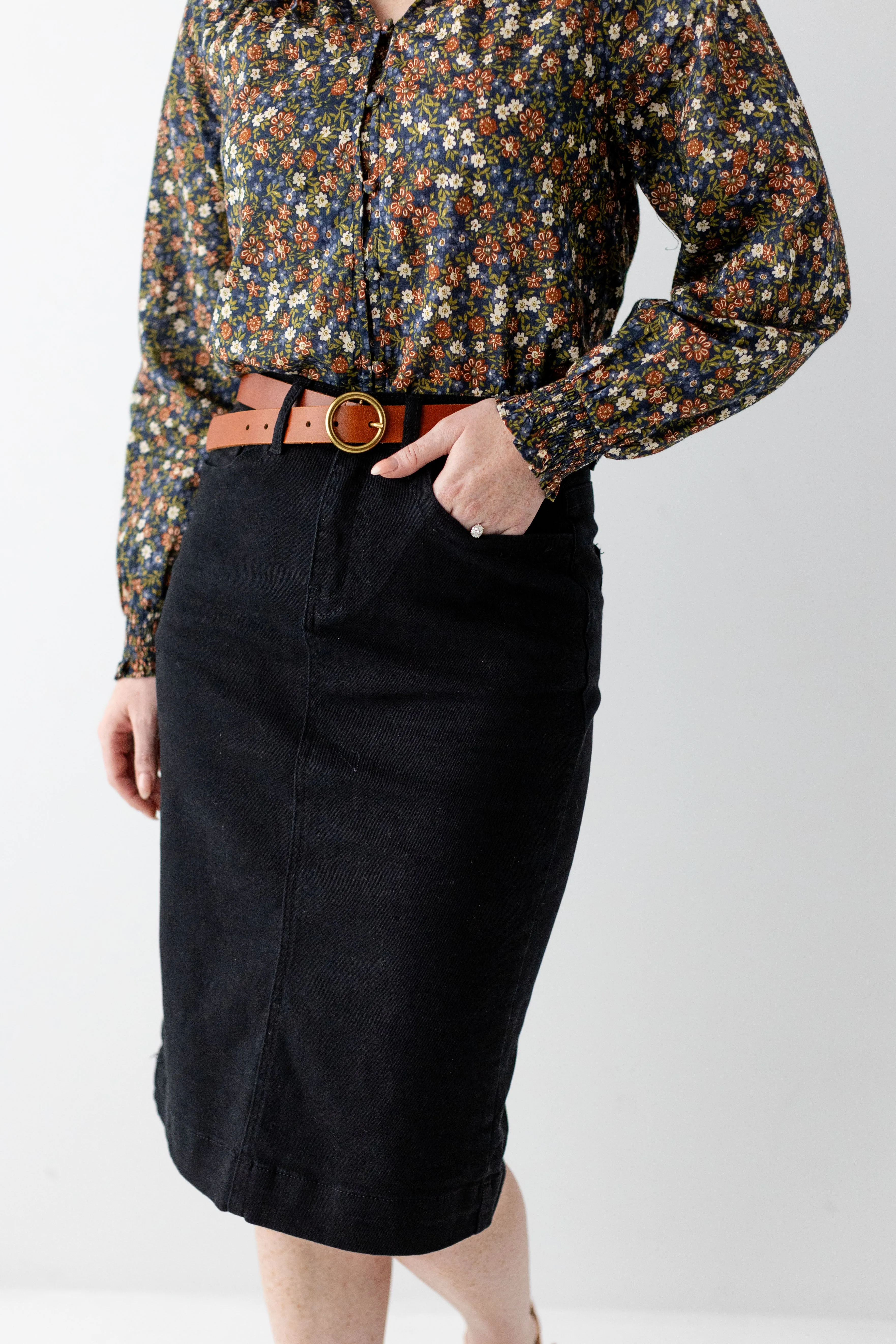 'Leah' Denim Skirt in Black