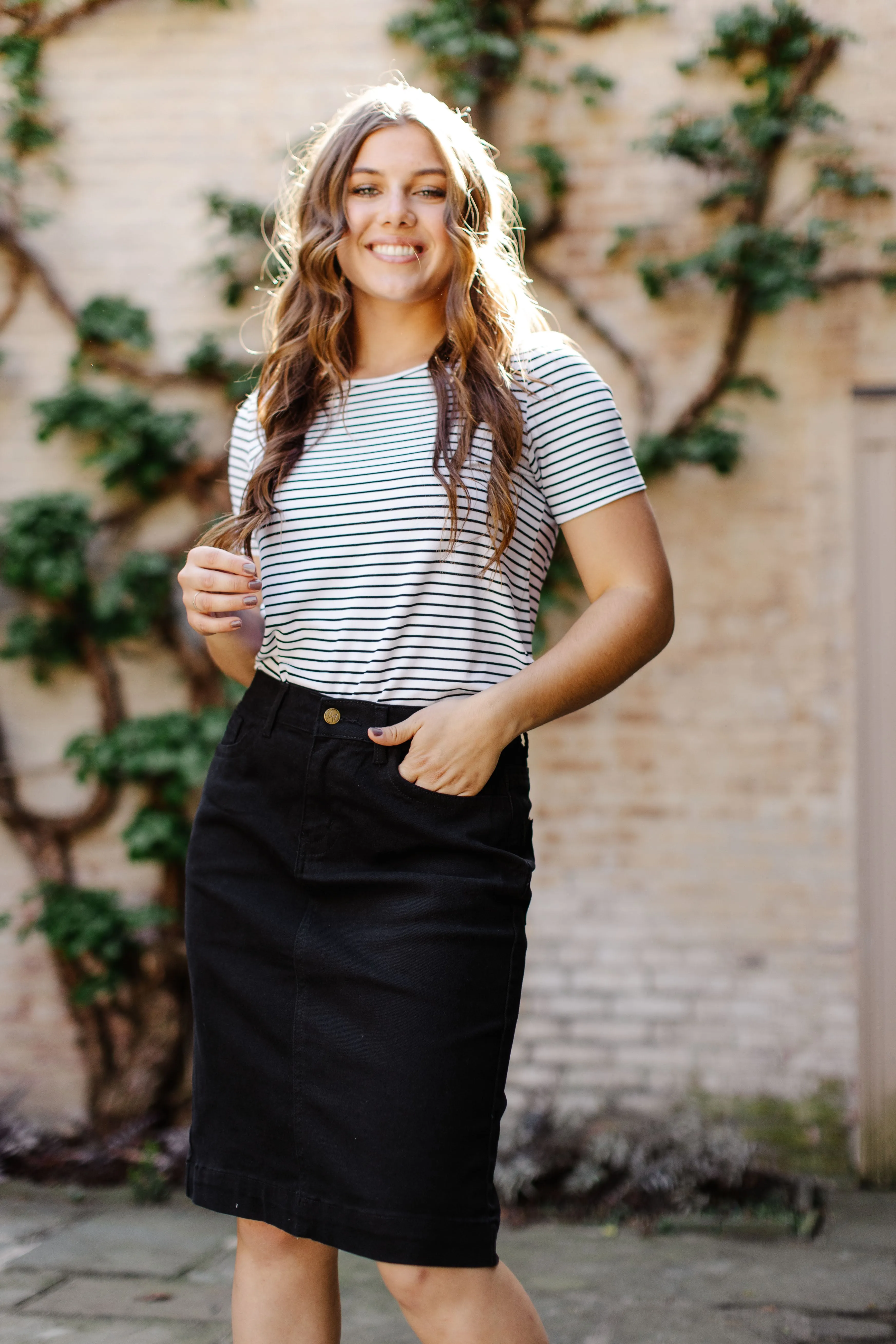 'Leah' Denim Skirt in Black