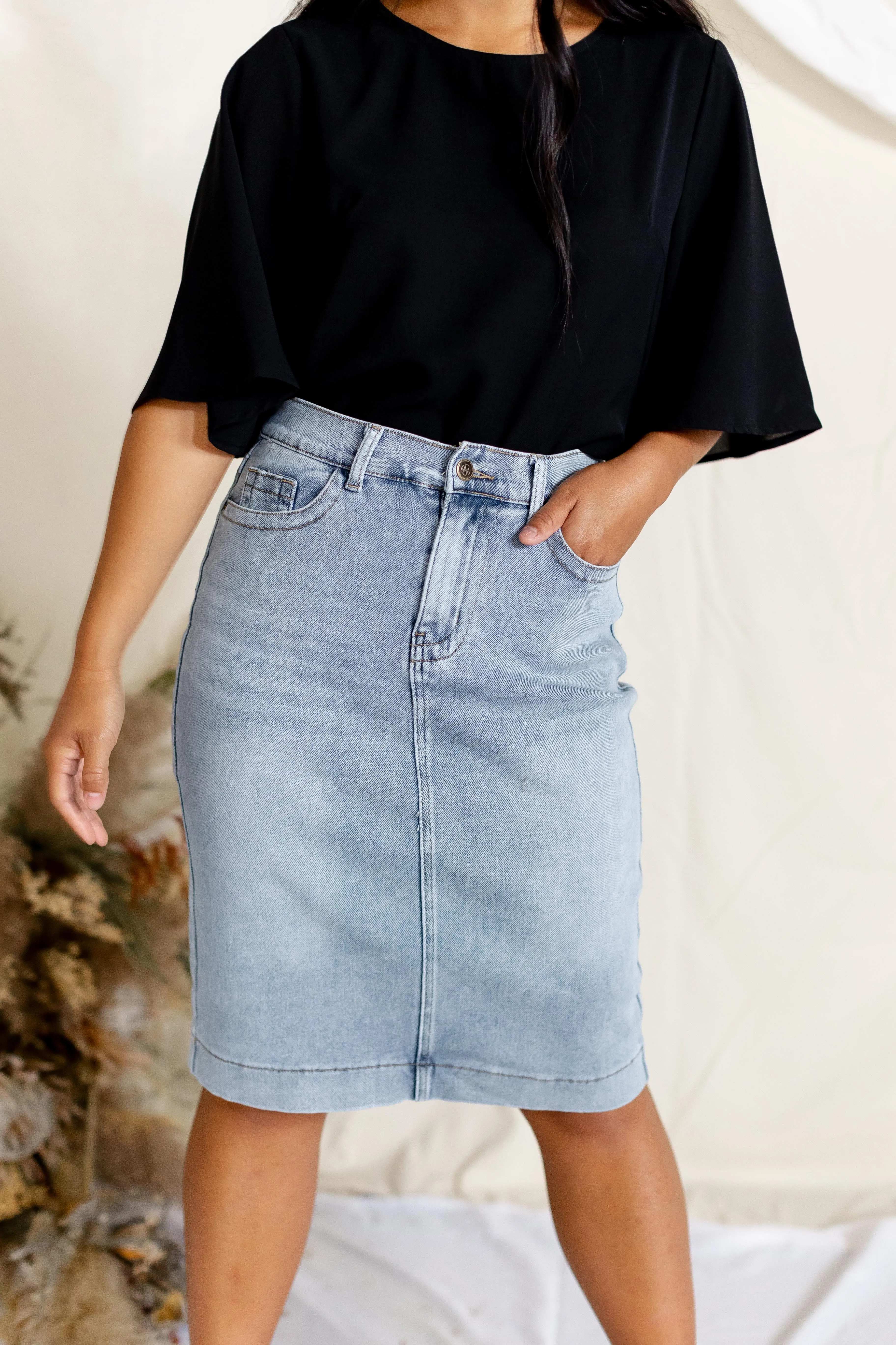 'Leah' Denim Skirt in Light Wash FINAL SALE