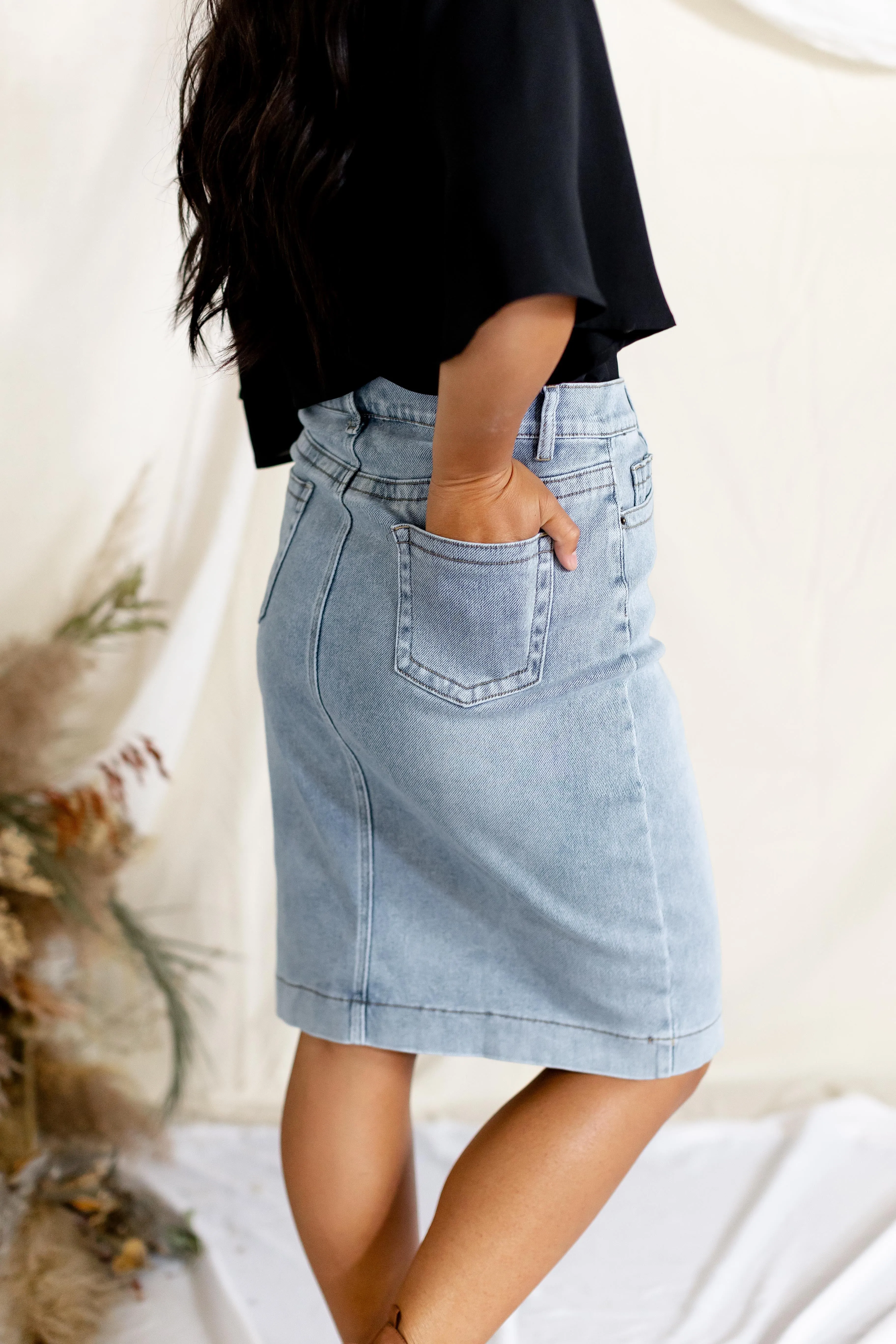 'Leah' Denim Skirt in Light Wash FINAL SALE