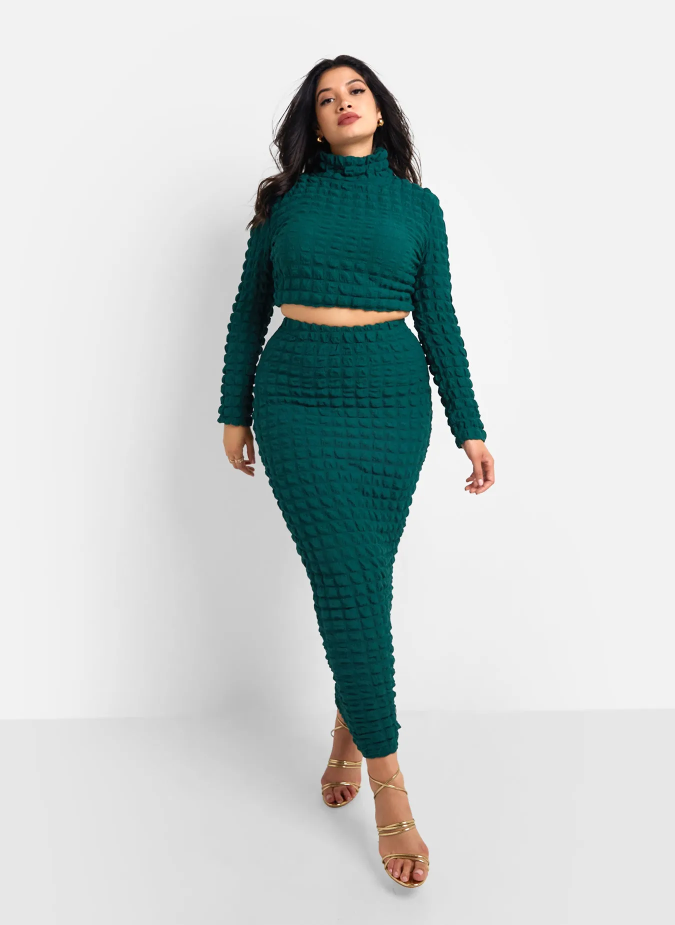 Libra Popcorn Smocking Maxi Bodycon Skirt - Pine Green