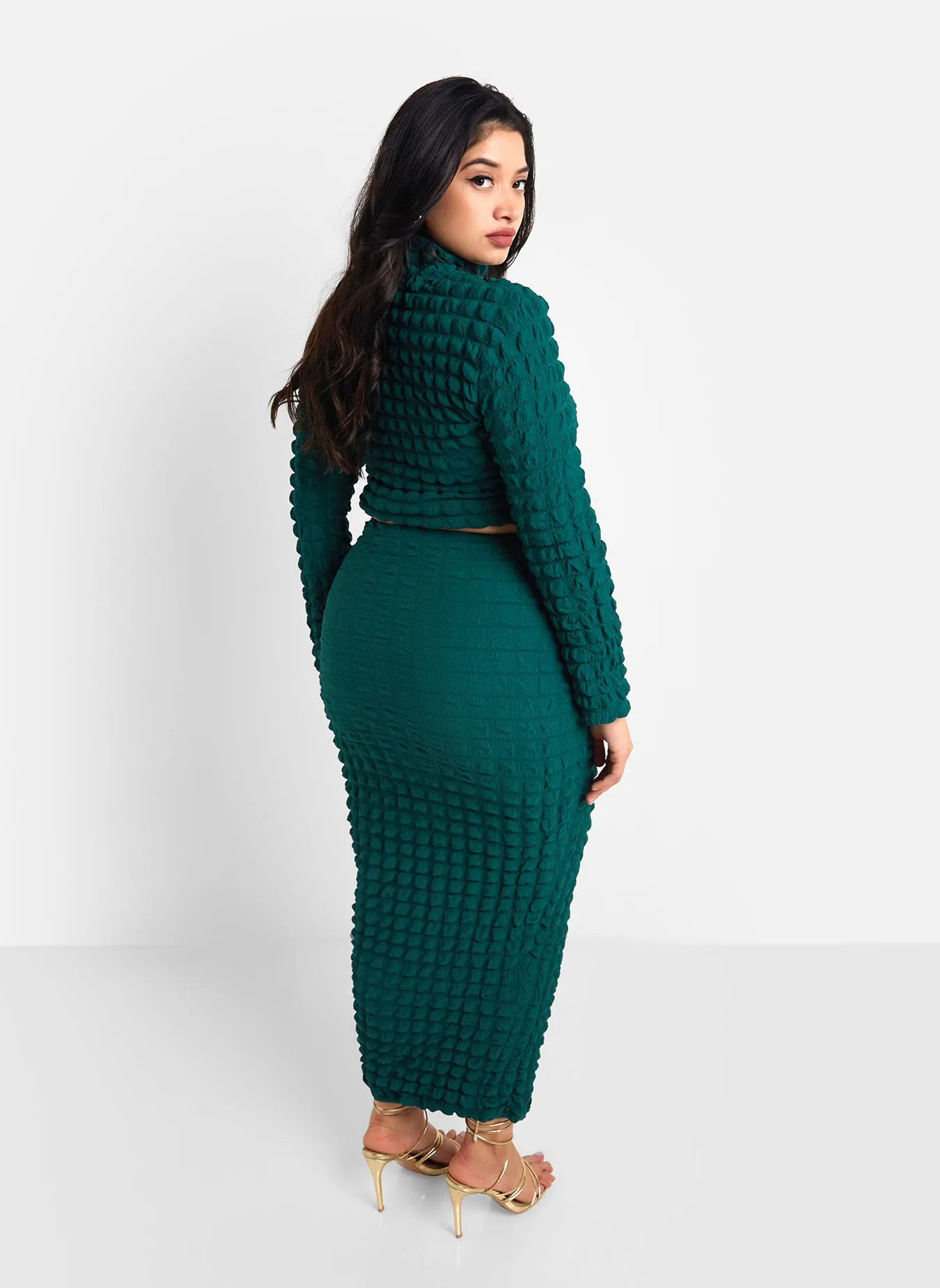 Libra Popcorn Smocking Maxi Bodycon Skirt - Pine Green