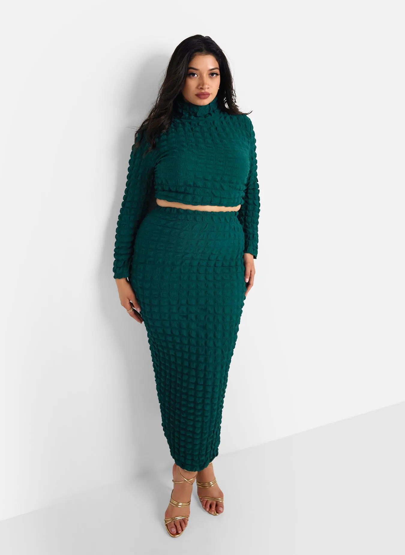 Libra Popcorn Smocking Maxi Bodycon Skirt - Pine Green