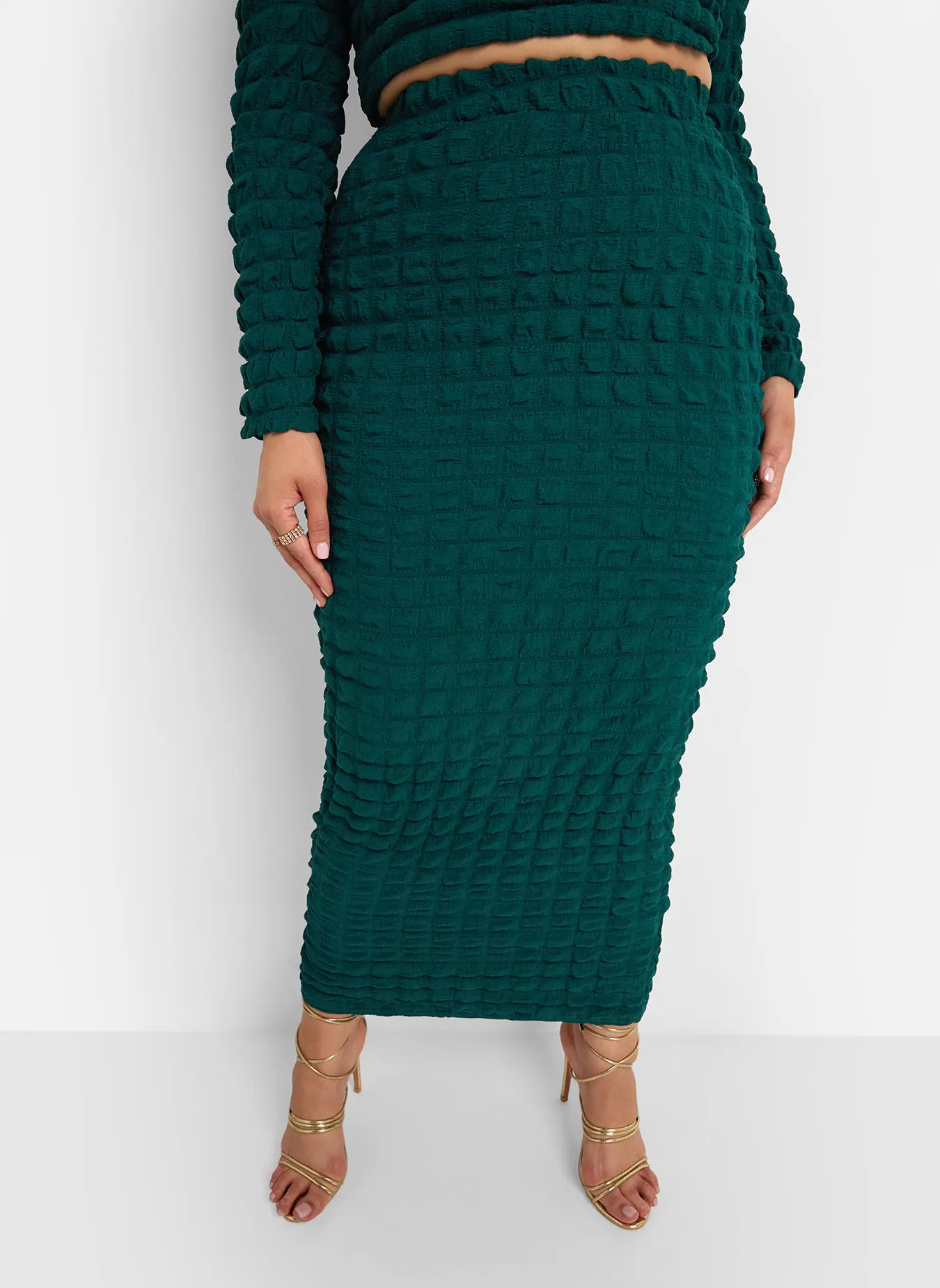 Libra Popcorn Smocking Maxi Bodycon Skirt - Pine Green