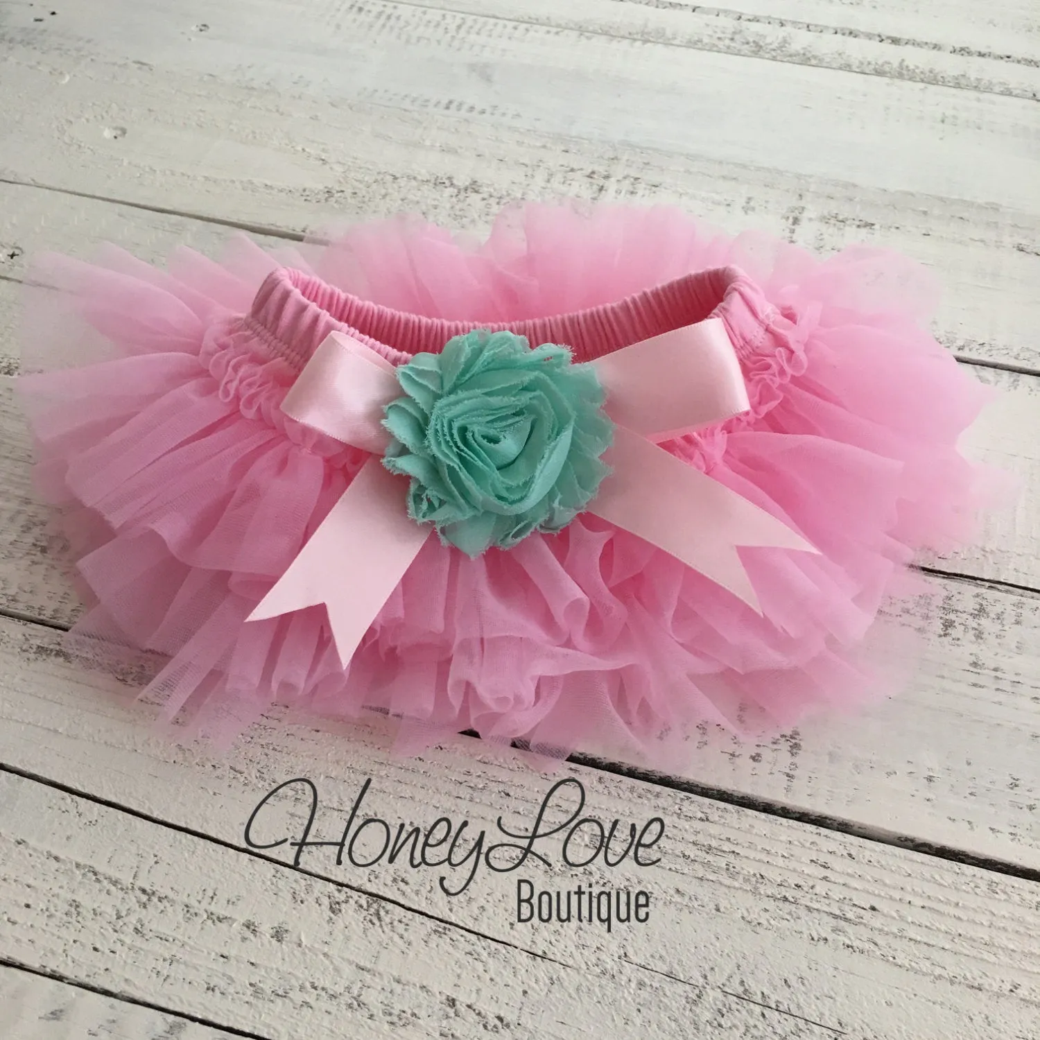 Light Pink and Mint/Aqua Embellished tutu skirt bloomers and headband