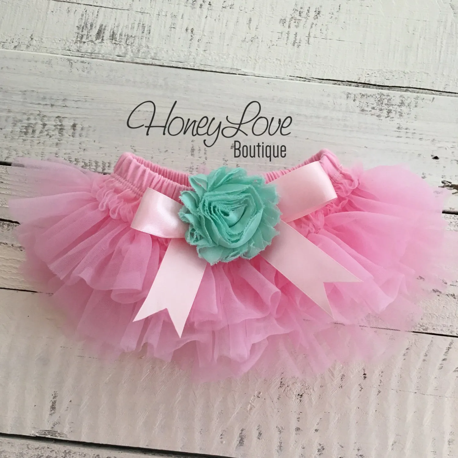 Light Pink and Mint/Aqua Embellished tutu skirt bloomers and headband