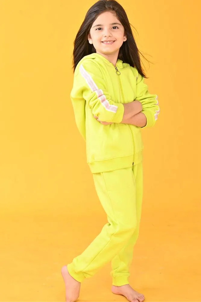 LIME ZIP UP FLEECE HOODIE JOGGER SET - LIME GREEN