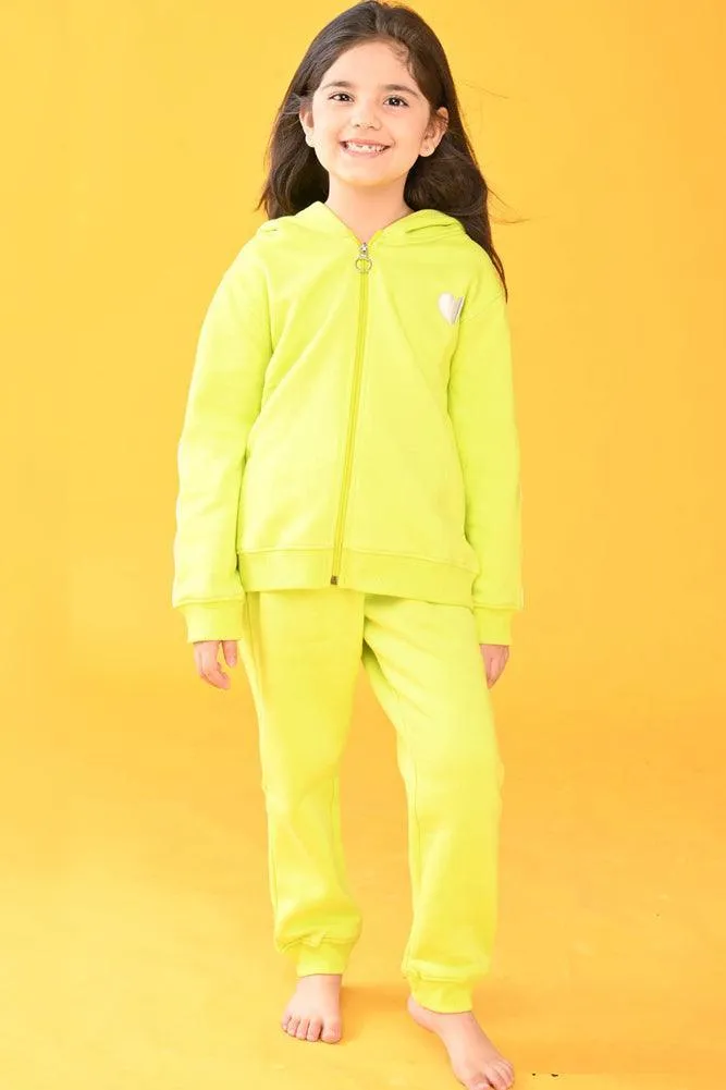 LIME ZIP UP FLEECE HOODIE JOGGER SET - LIME GREEN