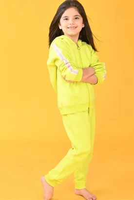 LIME ZIP UP FLEECE HOODIE JOGGER SET - LIME GREEN