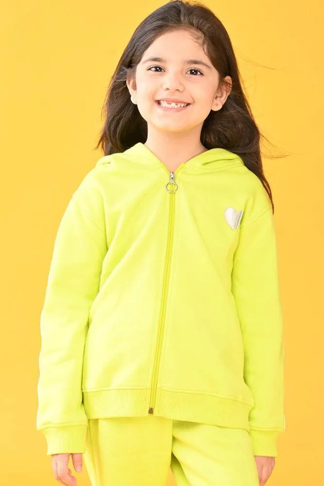 LIME ZIP UP FLEECE HOODIE JOGGER SET - LIME GREEN