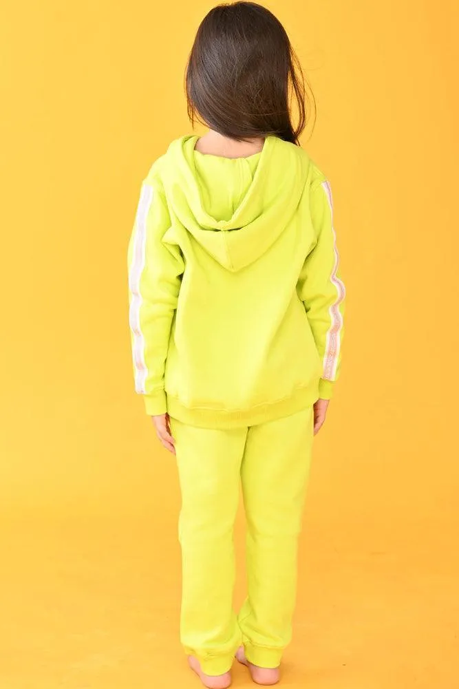 LIME ZIP UP FLEECE HOODIE JOGGER SET - LIME GREEN