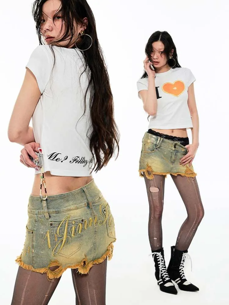 Low Waist Distressed Denim Mini Skirt【s0000009133】