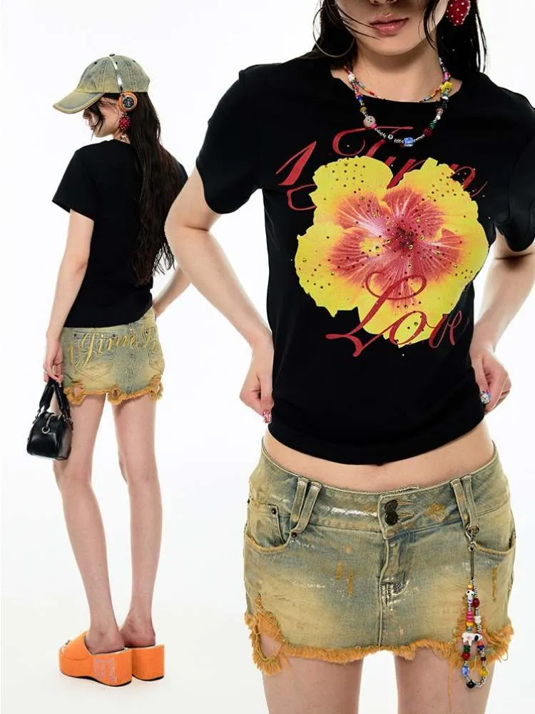 Low Waist Distressed Denim Mini Skirt【s0000009133】