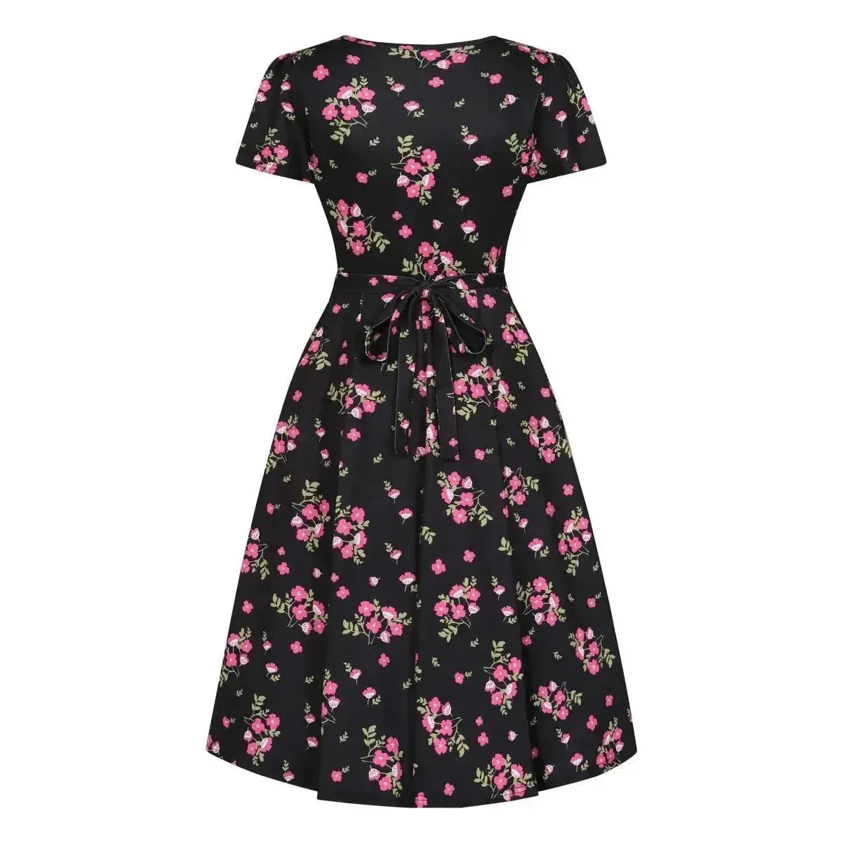 Lyra Dress - Pink Flowers on Black