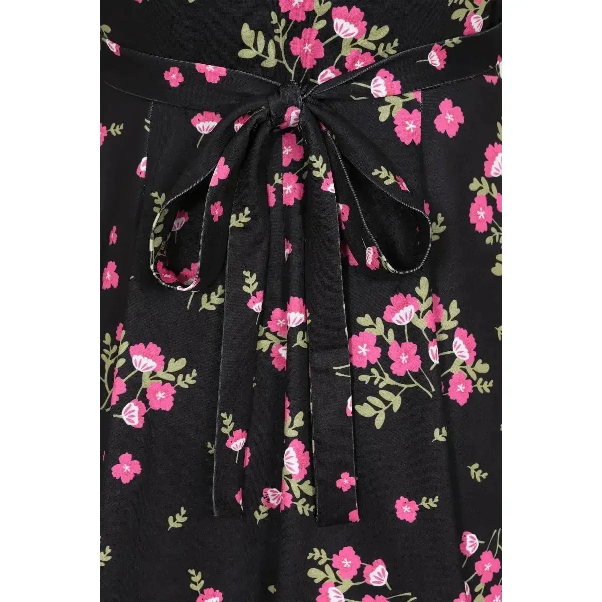 Lyra Dress - Pink Flowers on Black