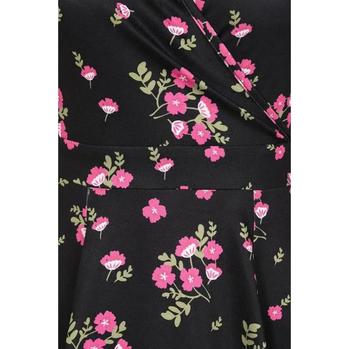Lyra Dress - Pink Flowers on Black