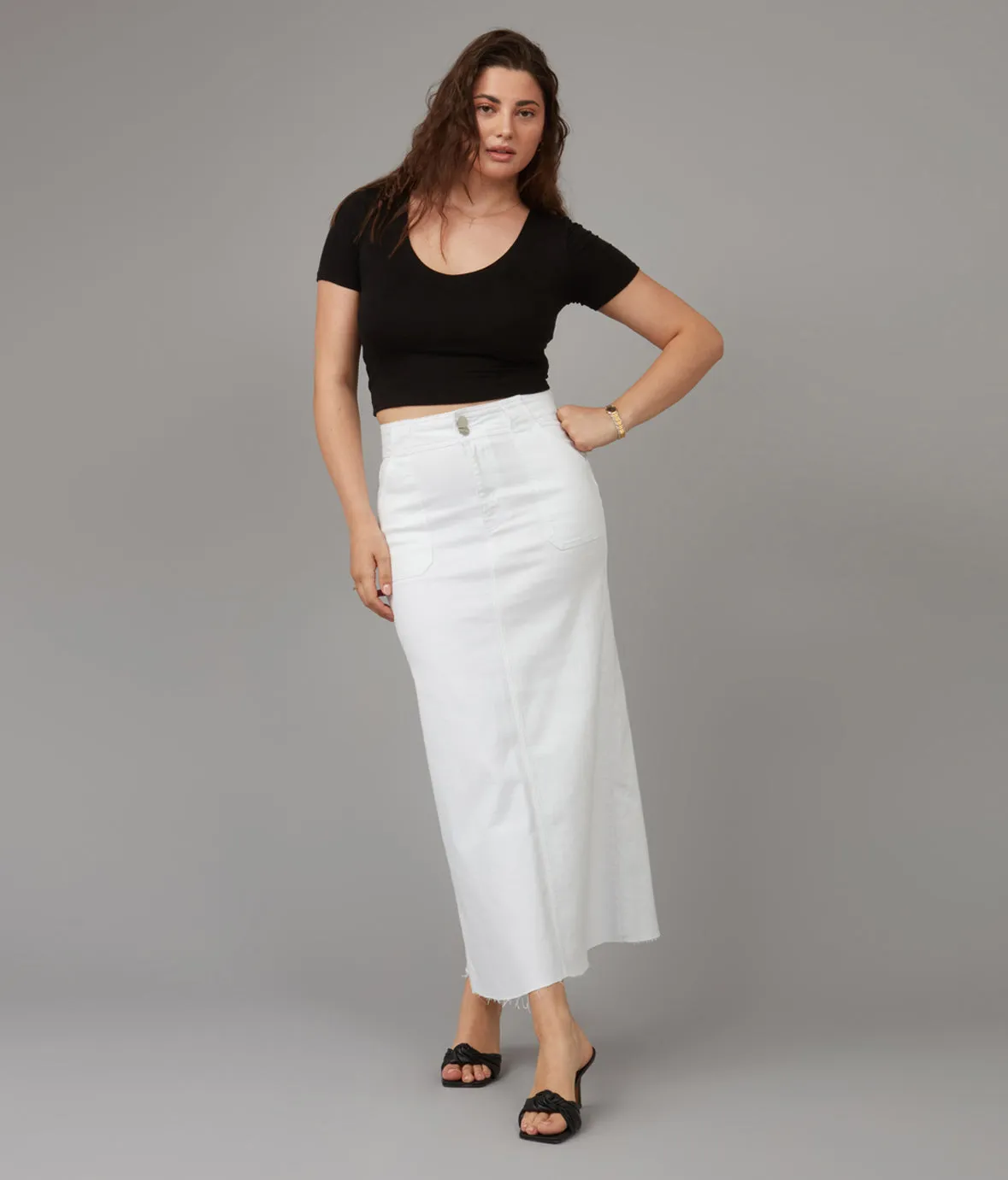 MADLYN-WHT High Rise Maxi Skirt