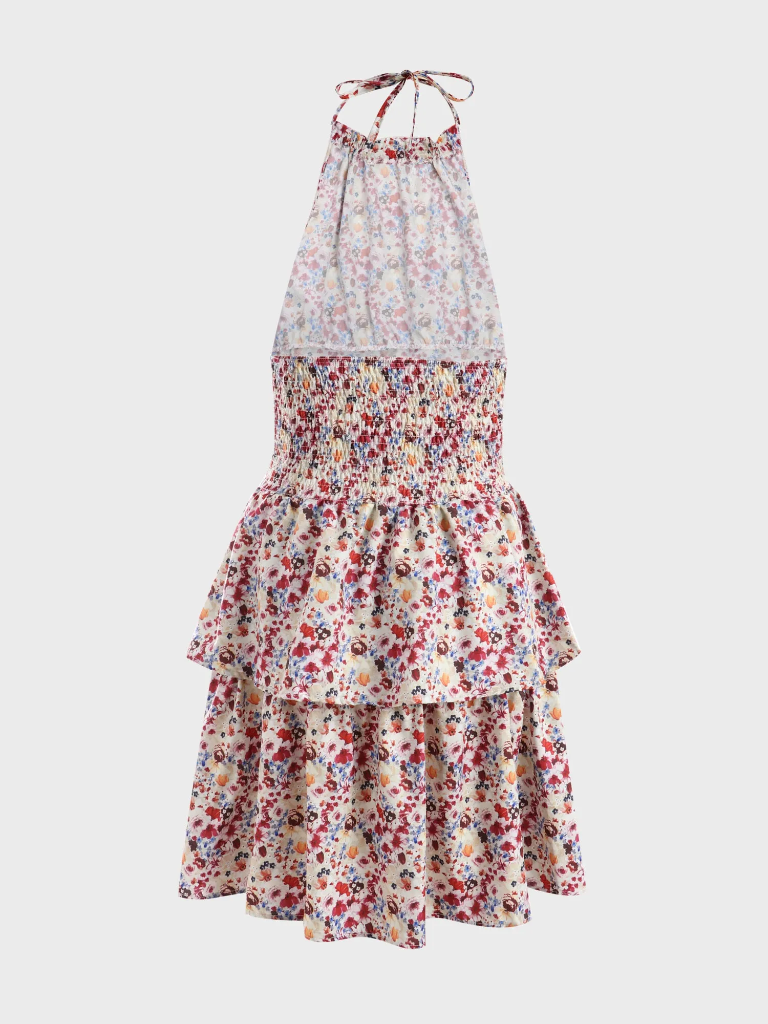 Midsize Alluring Floral Print Tiered Halter Dress