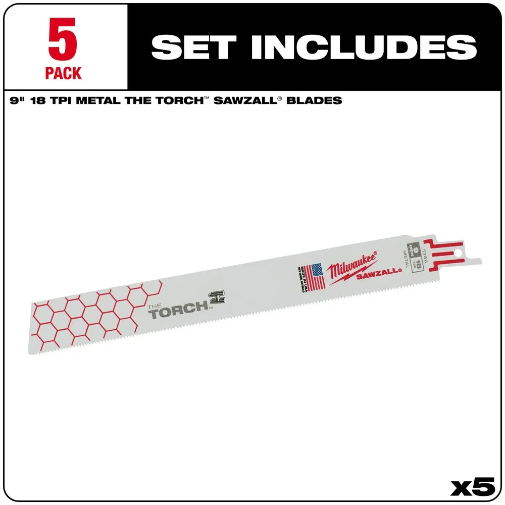 Milwaukee 48-00-5788 9" x 18TPI Super Sawzall Demolition Blade 5-Pack