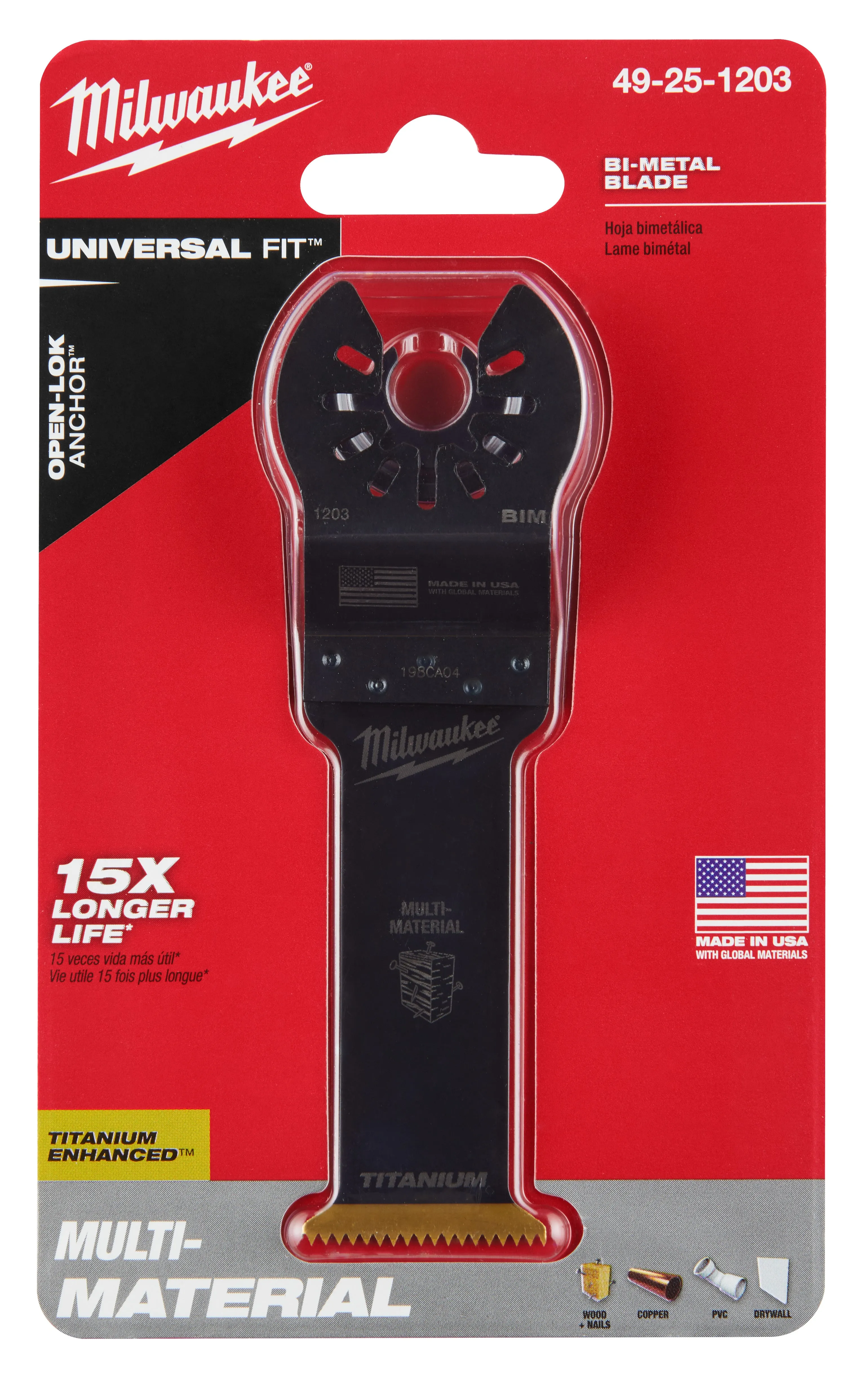 Milwaukee  49-25-1203 Milwaukee® OPEN-LOK™ 1-1/4" TITANIUM ENHANCED BI-METAL MULTI-MATERIAL BLADE 1PK