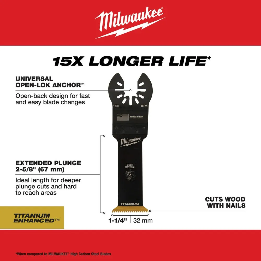 Milwaukee  49-25-1203 Milwaukee® OPEN-LOK™ 1-1/4" TITANIUM ENHANCED BI-METAL MULTI-MATERIAL BLADE 1PK