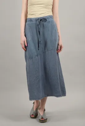 Mineral-Wash Midi Skirt, Denim