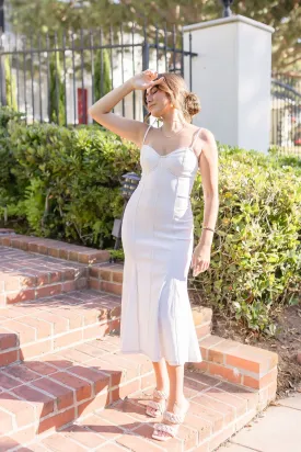 Minnie Sleeveless Stretch Twill Midi Dress White