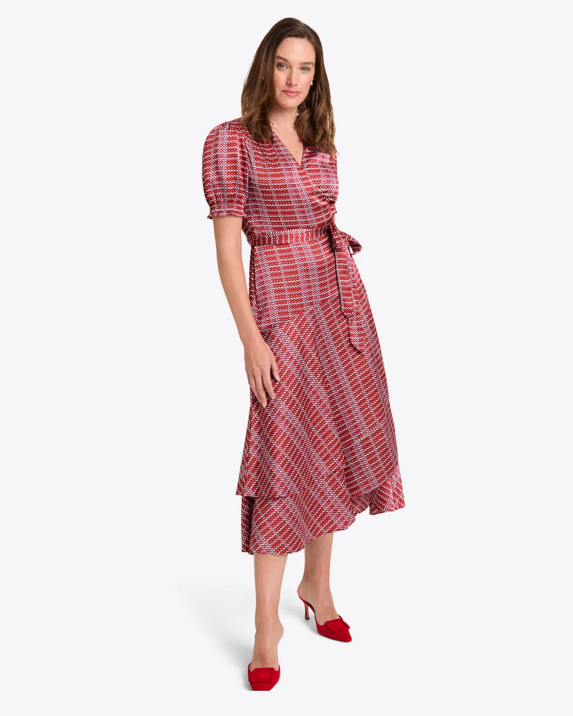 Naomi Wrap Dress in Dotted Grid