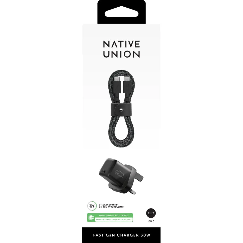 NATIVE UNION Bundle Fast GaN Charger 30W & 1.2M C To C Cable Black Cosmos