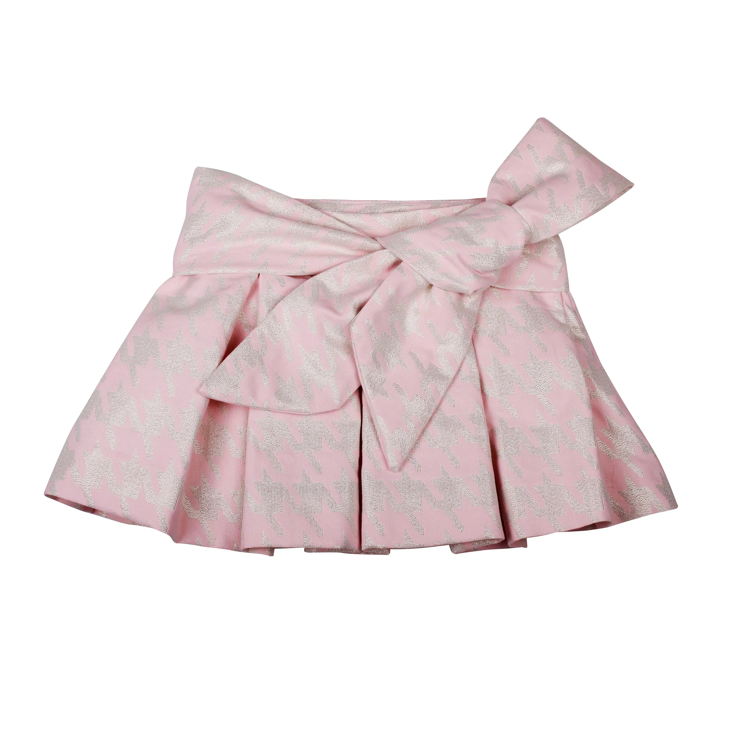 Naxos AW24 - Girls Pink Houndstooth Skirt & Ruffle Collar Top 7446