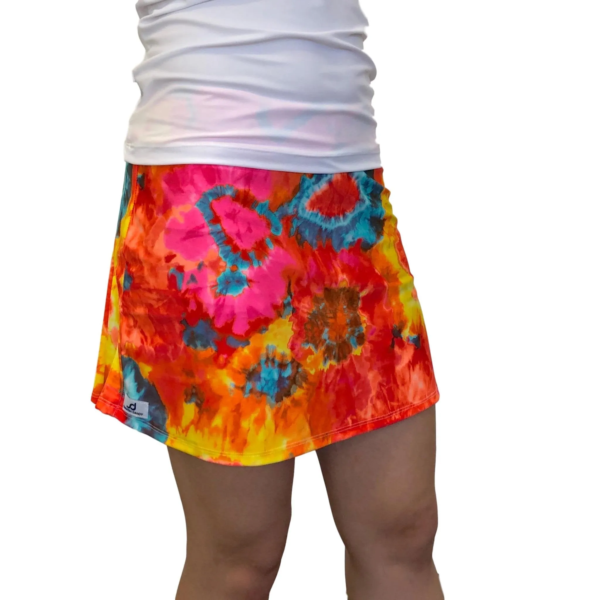 Orange Tie Dye Athletic Flutter Golf, Running, Tennis Skort w/ pockets- Golf Skirt