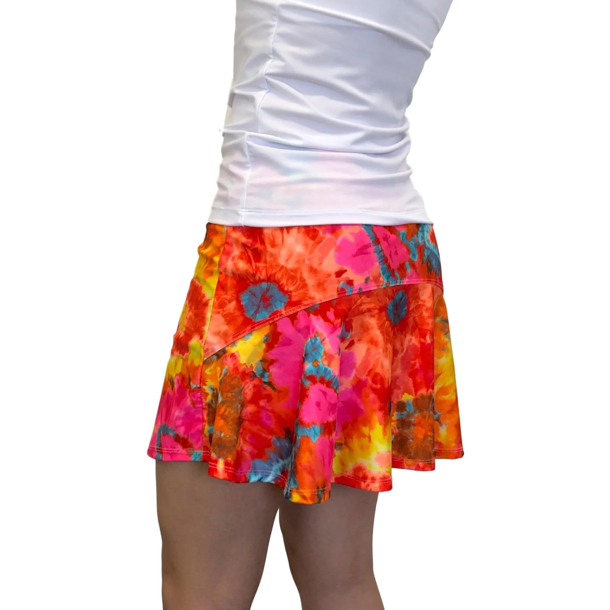 Orange Tie Dye Athletic Flutter Golf, Running, Tennis Skort w/ pockets- Golf Skirt