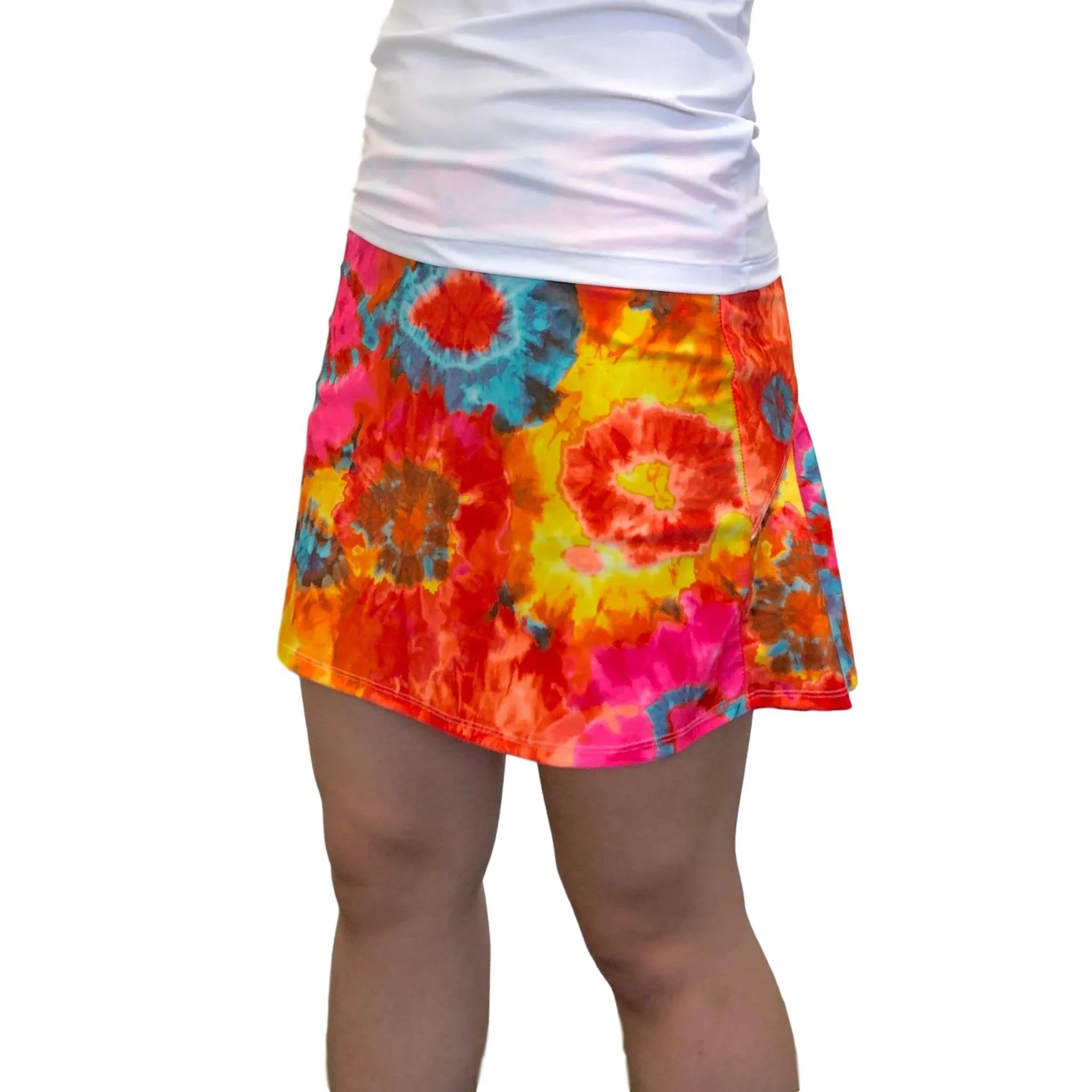 Orange Tie Dye Athletic Flutter Golf, Running, Tennis Skort w/ pockets- Golf Skirt