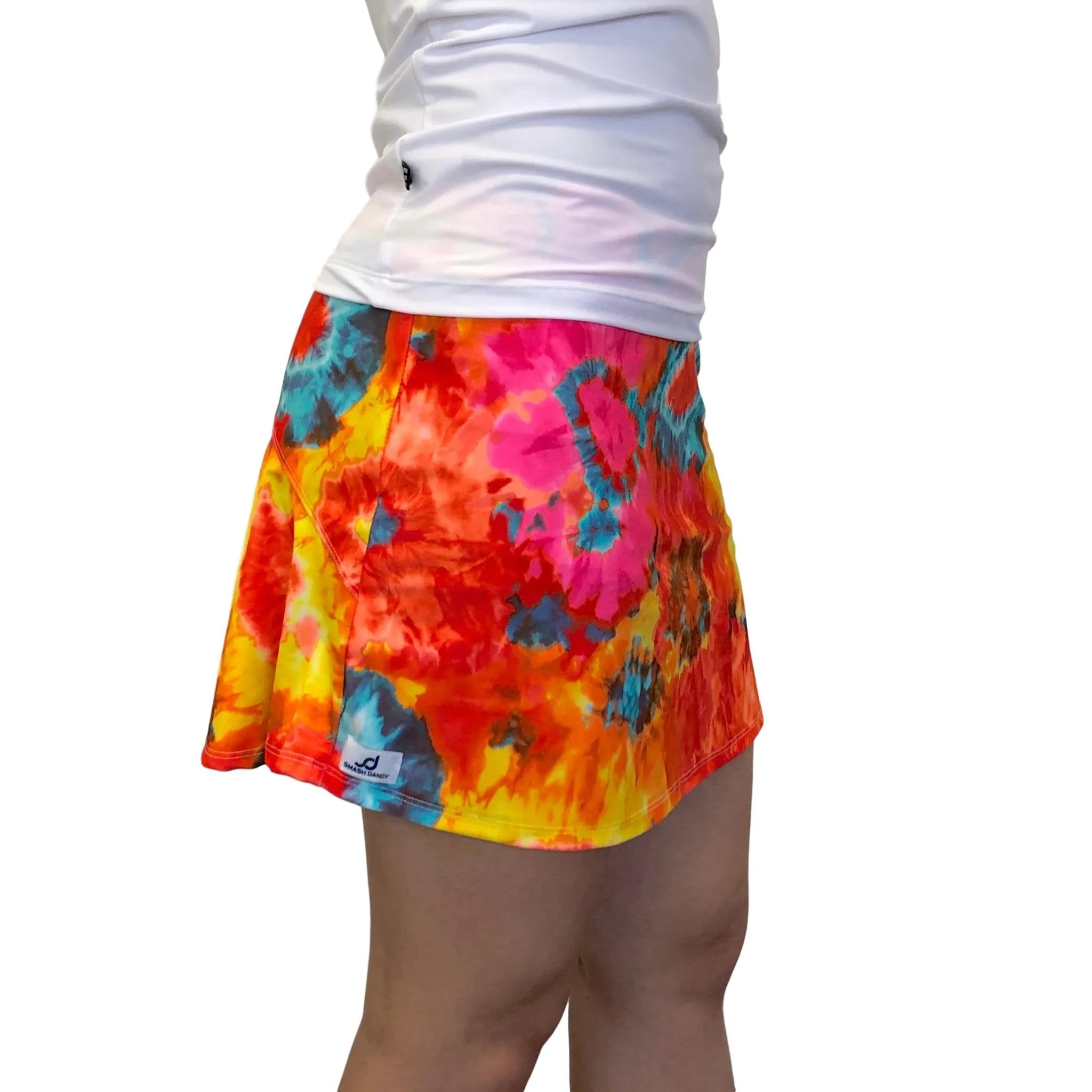 Orange Tie Dye Athletic Flutter Golf, Running, Tennis Skort w/ pockets- Golf Skirt