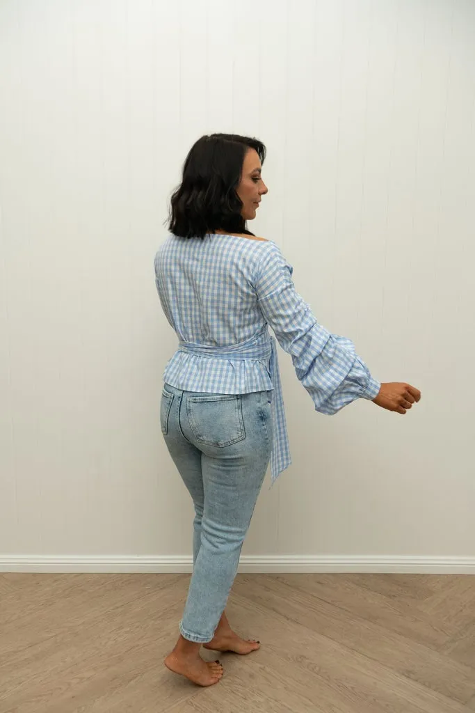 Penny Wrap Top - Bondi Blue Gingham