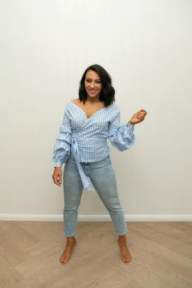 Penny Wrap Top - Bondi Blue Gingham